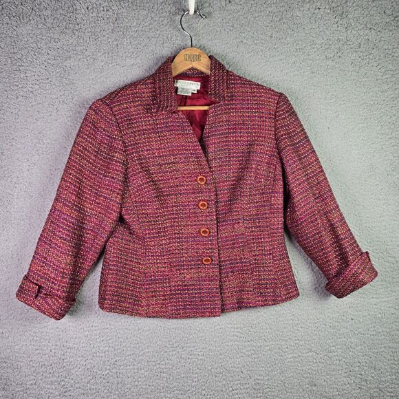 Maggy London Petites Cropped Tweed Silk Blend Blazer Pink Multicolor Classic - Picture 16 of 16